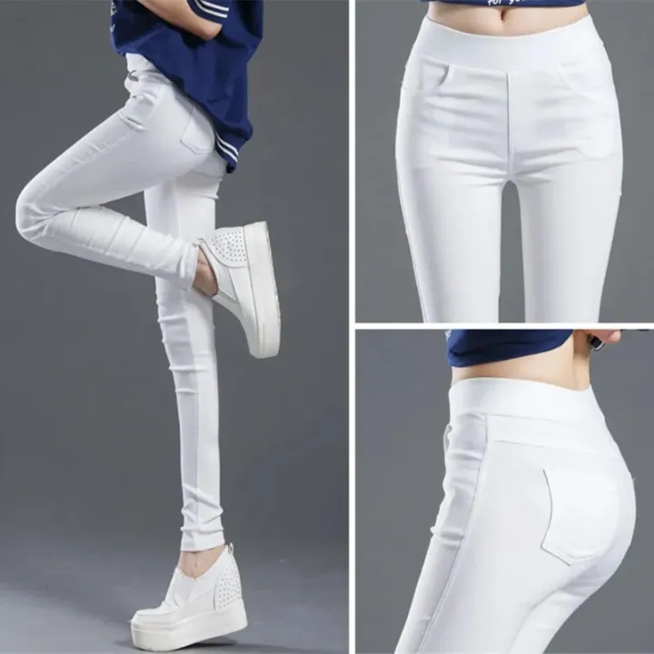 Black%20Solid%20High%20Stretch%20Pencil%20Pants%20Women%20Fall%20White%20Skinny%20Leggings%20High%20Waist%20Home%20Trousers%20Female%20Casual%20Wear%20P8823%20-%20Image%207
