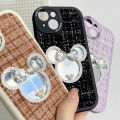 Jizetin for OPPO F19 Pro / A94 / Reno5 F Back Cover Shiny Bowknot Makeup Mirror Fabric Texture Back For Girls Soft Silicone Edge Phone Case.