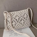 Ladies Cotton Rope Macrame Bag Women's Bohemian Clutches Purse Girls Classic Handmade Woven Crochet Bag With Tassel. 