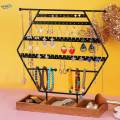 Jewelry Display Organizer Earring Holder with Wooden Tray for Dresser Decor. 