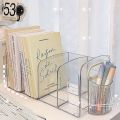 Portable Clear Acrylic Bookends with Handle Desk Organizer Divided Book Stand Desktop Sorting Rack Study Supplies. 