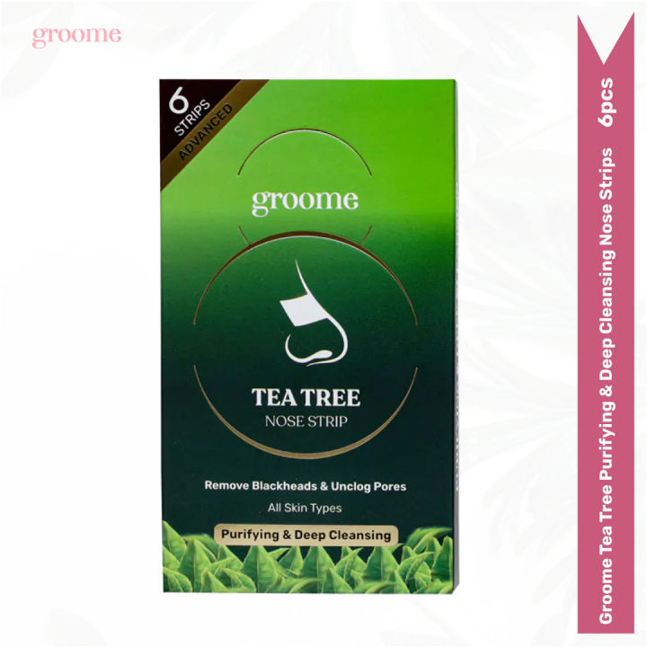 Groome Tea Tree Purifying & Deep Cleansing Nose Strips (6 pieces) blackhead whitehead removing excess oil control pore minimizing easy-to-use one strip solution