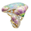 Elegant Women Rhinestone Faux Opal Inlaid Lotus Floral Ring Party Jewelry Gift.