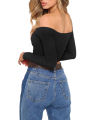 New Women's Long Sleeve T-shirt Summer Fashion Casual Off Shoulder Cropped Top Solid Color.