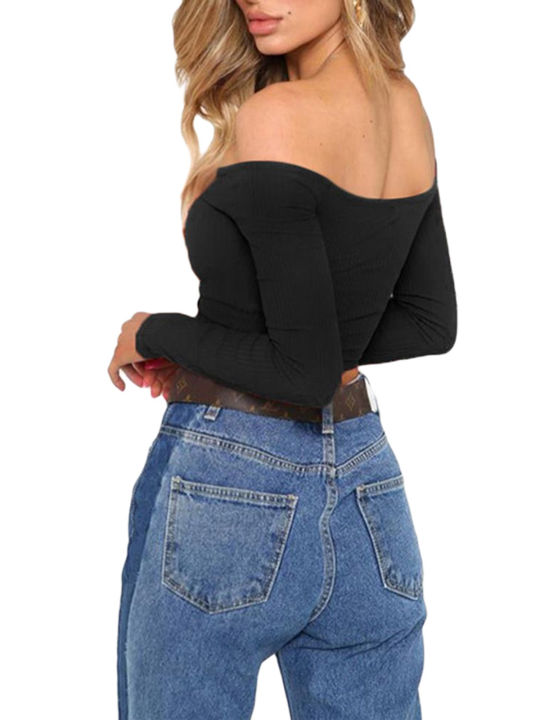 New%20Women's%20Long%20Sleeve%20T-shirt%20Summer%20Fashion%20Casual%20%20Off%20Shoulder%20Cropped%20Top%20Solid%20Color%20-%20Image%209