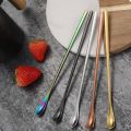 1PC Stainless Steel Colorful Dessert Spoon Long Handle Mixing Stirring Spoons Bar Kitchen Tableware.
