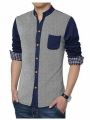 Blue Cotton Long Sleeve Shirt for Men.