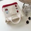 Rabbit Embroidered Japanese Cute Canvas Bag Mom Outing Handbag Lunch Bag Office Lady Handbag. 