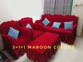 turkey Sofa Cover 3 + 1 + 1 = 5 Seater kather sofa[ as like picture] Stitched Spandex Turkey Fabric - sofa cover maroon colour. 