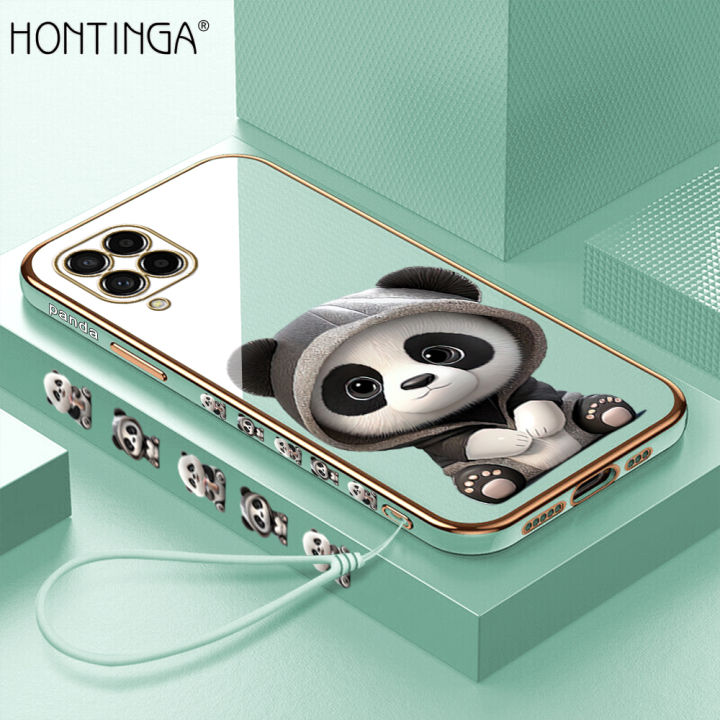 Hontinga%20for%20Samsung%20Galaxy%20M53%205G%20Back%20Cover%20With%20Free%20Strap%20Luxury%206D%20Plating%20Cute%20Panda%20Side%20Pattern%20Case%20Soft%20Silicone%20Square%20Mobile%20Cover%20-%20Image%202