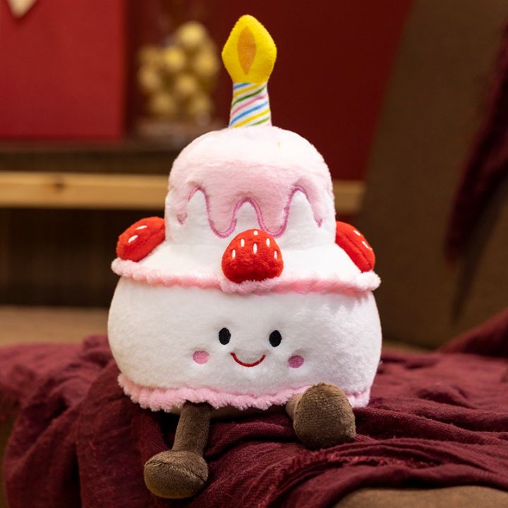【Trick or Treat Alliance Mall】Adorable Strawberry Cake Plush Toy Dessert Kawaii Sweet Birthday Cake Candle Party Decor Creative Gift
