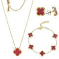 1Set Light Luxury Four Leaf Clover Pendant Jewelry Set Fashion Trendy Necklace Bracelet Earring For Women Simple Jewelry CHAINI. 