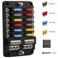 12V 12 Way Marine Fuse Block Fuse Panel with Ground & 12 Volt Fuse Box for Car Automotive Boat RV RZR. 