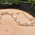 GLSEEVO Natural Baroque White Pearls Strand Bracelets For Women Gift Handmade Adjustable Charm Bracelet Luxury Jewellery GB0928.