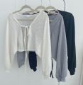 Thin White Cardigan Bandage Lantern Sleeve Short Coat Pull Femme Knitwear Top Girl Cardigan Korean Style Casual T Shirt. 