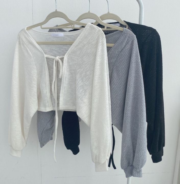 Thin%20White%20Cardigan%20Bandage%20Lantern%20Sleeve%20Short%20Coat%20Pull%20Femme%20Knitwear%20Top%20Girl%20Cardigan%20Korean%20Style%20Casual%20T%20Shirt%20-%20Image%206