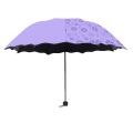 Ladies'sunshine umbrella blossoms in water changes color parasol umbrella triple fold black rubber sunscreen UV woman umbrellas.
