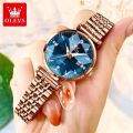 Ladies watch Olves 5536 new model unique design diamond cutting glass exclusive collection luxury fashion stainless steel imported waterproof quartz movement wrist-watch FOR woman. 