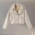 Vintage Suede Leather Jackets Women Casual Turn-down Collar Zipper Long Sleeve Female Coats 2024 Autumn Winter Lady Streetwears.