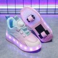 Children's Kids Boys Girls USB Charging Glowing Casual Sneakers Led Light Wheels Outdoor Parkour Roller Skate Shoes Sports For.