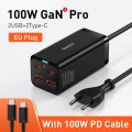 Baseus 100W GaN3 Pro Desktop Charger QC 3.0 PD 4.0 Fast Charger For iPhone 14 13 12 Pro Max USB Type C Fast Charging Station For MacBook Laptop Xiaomi Samsung.