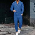Men's Polo Suit Fashion Men Casual Set Autumn Solid Color V-neck Zipper Long Sleeve POLO Shirt+Pockets Pants Two Pieces Set Men.
