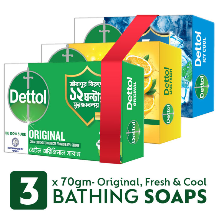 Dettol Soap Summer Pack of 3 Bathing Bar Soap (Cool, Fresh & Original) 70gm x 3