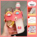 780ml Cute Children Double Drinking Water Bottle Straw Portable Bottle Cartoon Student Couple Plastic Cup Gift School Kids Drink. 