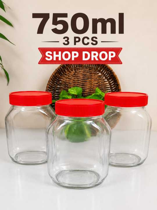 Good quality 750 ml. 03 Pcs Glass Jar for Kitchen & Dining. Glassware Food container with original cap