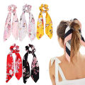 Silk Hair Scrunchies, Hair Scarf with Flower Pattern, Stripe Printed Hair Band For Woman 1 Pcs. 