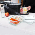 3pcs/set Glass Food Storage Containers Glass Meal Prep Containers Glass Food Container with 2 Full Divider with Snap Locking Lid 2 Compartments Glass Containers. 
