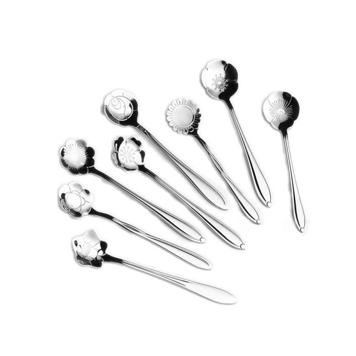 8Pcs Flower Stainless Steel Coffee Tea Cup Spoon Teaspoon Kitchen Tool Gift