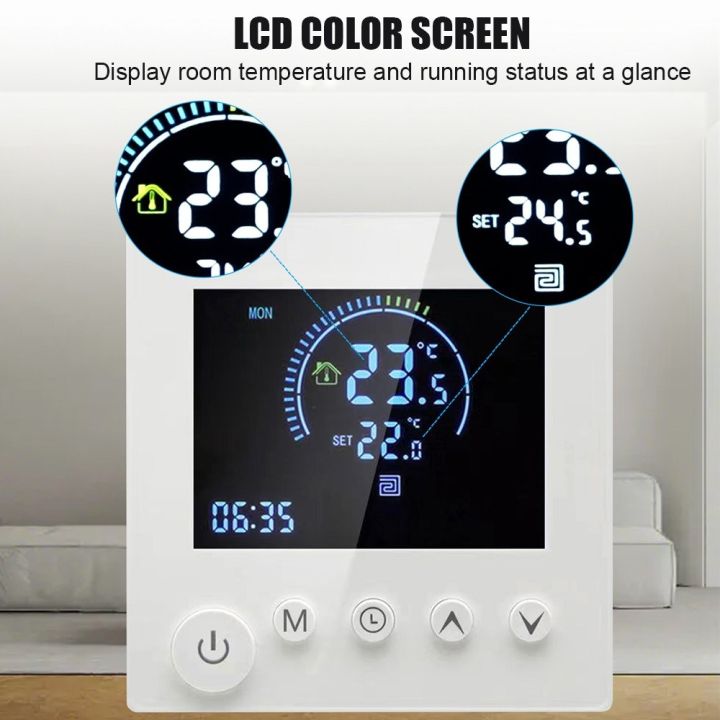 Tuya Smart WiFi Wall Thermostat Programmable Remote Control NTC Sensor LCD Display Touch Button Electric Heating Warm Floor Underfloor Digital Thermoregulator Temperature Controller for Home Room-01