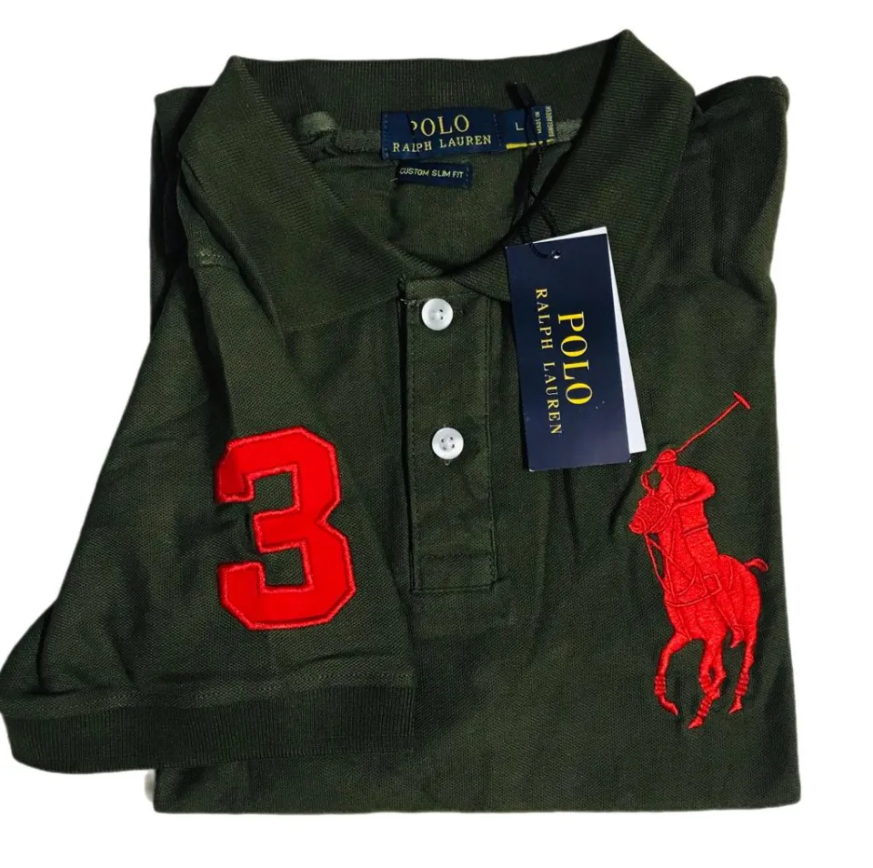 Polo Ralph Lauren Custom Slim-Fit Big Pony Mesh Short-Sleeve Polo Shirt  Olive Polo T Shirt For Men
