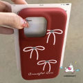 Cartoon Simple Bow Cute Bow Knot English Trendy Brand Case Compatible for IPhone 11 14 16 12 15 13 Pro Max 16 14 15 Plus 16Plus Candy Color Luxury Skin Feel Leather Texture Case. 