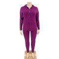 Plus Size Women's Clothing Solid Color Hooded Women Tracksuits Long Sleeve Zipper Matching Sets Elastic Pant Set Fitness Suits.