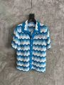 Y2k Blue Gradient Casablanca Sweater Men's Wave Pattern Hollow Out T-shirt Knit.