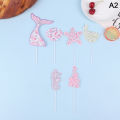 1Set Glitter Mermaid Tail SeahorseStarfish Cake Topper Girl Birthday Party Decoration Mermaid Party Cupcake Supplies. 