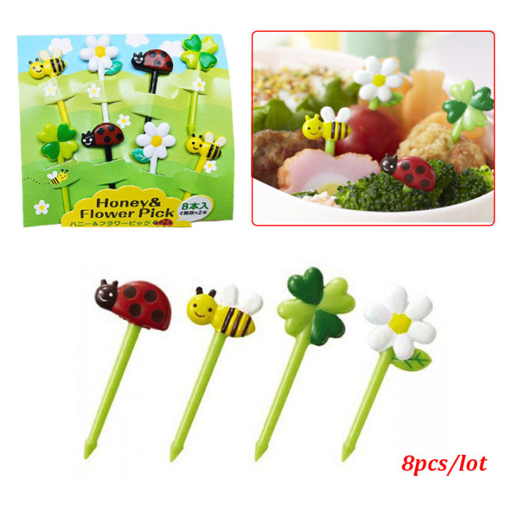 8Pcs%20Cute%20Cartoon%20Bees%20Fruit%20Forks%20Child%20Plastic%20Household%20Dessert%20Cake%20Forks%20-%20Image%202