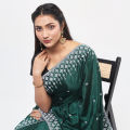 Indian Vichitra silk Green Saree with High-Quality Sequins Silvar Embroidery Work on Blouse.