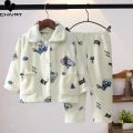 New Kids Boys Girls Autumn Winter Soft Flannel Pajamas Sets Cartoon Long Sleeve Lapel Tops with Pants Pyjamas Sleepwear Clothing. 