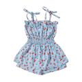 Children Girl Playsuit, Sleeveless Tie Up Sling Straps Floral Printed Elastic Waist One Piece Jumpsuit. 
