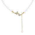 Bohemian Crystal Pearl Butterfly Necklace Vintage Y-Drop Fashion Choker Pendant Jewelry for Women and Girls.