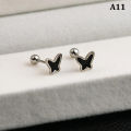 Silver Black Heart Star Round Small Stud Earrings for Women Ear Studs Jewelry Podazz. 