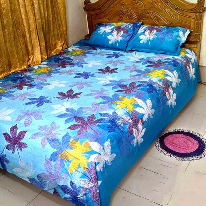Cotton Fabric Multicolor Print 7 by 7.5 Feet King Size Bedsheet Set with Two Pillow Cover