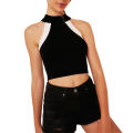 Women Knit Halter Tank Tops, Adults Summer Color Block Ribbed Round Neck Crop Tops. 