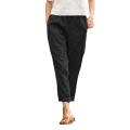 Ladies Large Pocket Solid Color Comfortable Cotton Linen Casual Pants Straight Leg Pants Women. 
