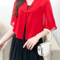 Summer Chiffon Printed Shawl Retro Style Sleeveless Cape Coat Women's Skirt Outer Wear Cardigan Sun Protection Clothing.