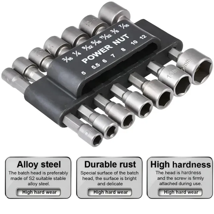 14pcs/9pcs%20Power%20Nut%20Driver%20Drill%20Bit%20Set%20Hexagonal%20Shank%20Hex%20Nut%20Socket%201/4%20Screw%20Metric%20Driver%20Tool%20Set%20Adapter%20Drill%20Bit%20-%20Image%202