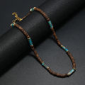 Boho Vintage Jewelry Summer Wood bead Beaded Necklace Men Handmade Natural stone Necklace.
